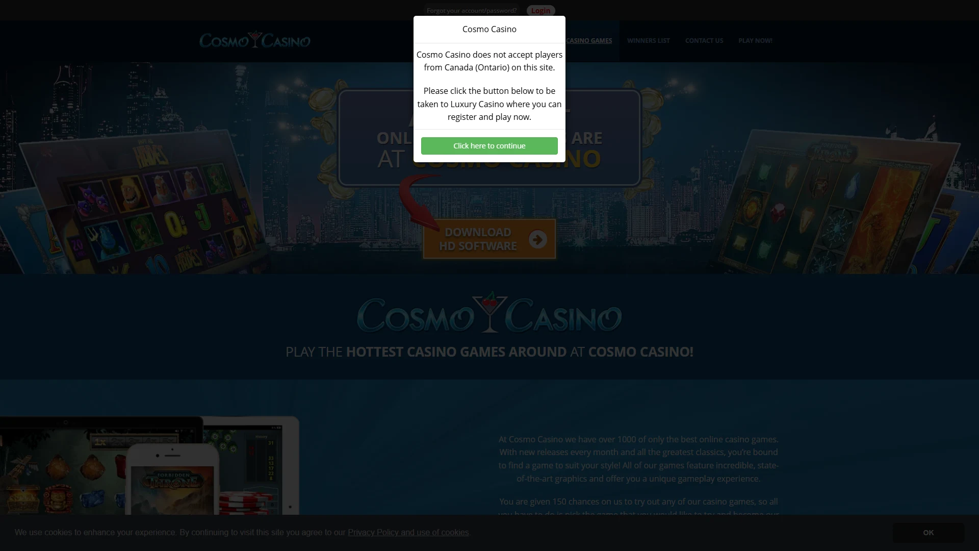 Cosmo Casino slots and live games