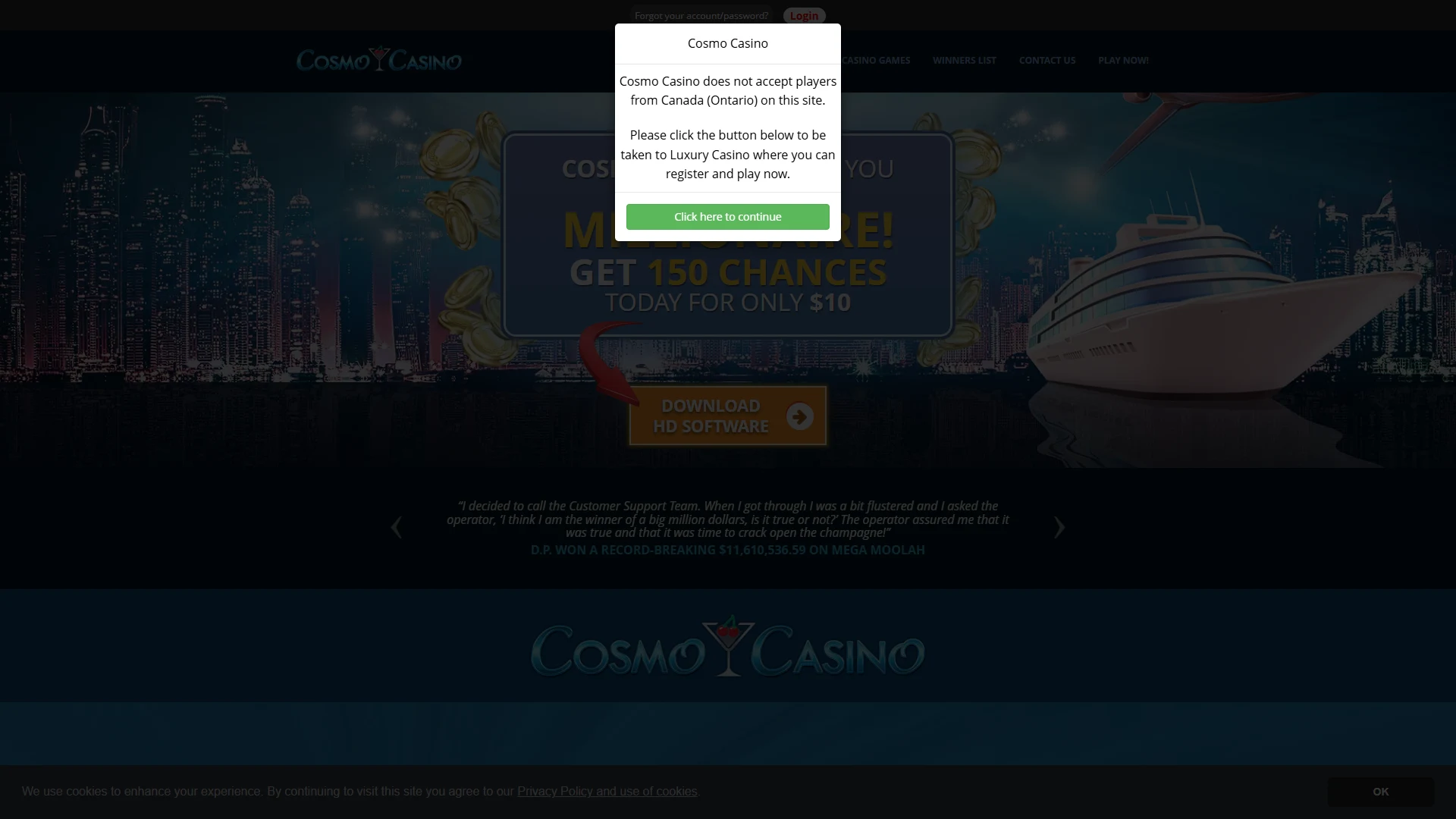 Cosmo Casino casino lobby on desktop